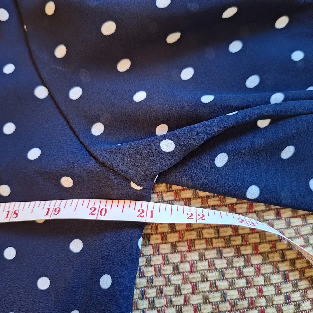 Chaus Vintage Sheer Navy and White Polka Dot Blouse And Adjustable Waist Skirt
